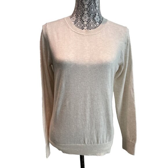 Banana Republic Lightweight Sweater Medium Cotton blend Crewneck cream Knit - Picture 3 of 8